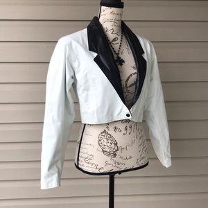White and Black Vintage 80’s Leather Jacket